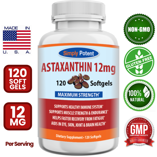 Simply Potent Astaxanthin 12mg 120 Softgels High Potency