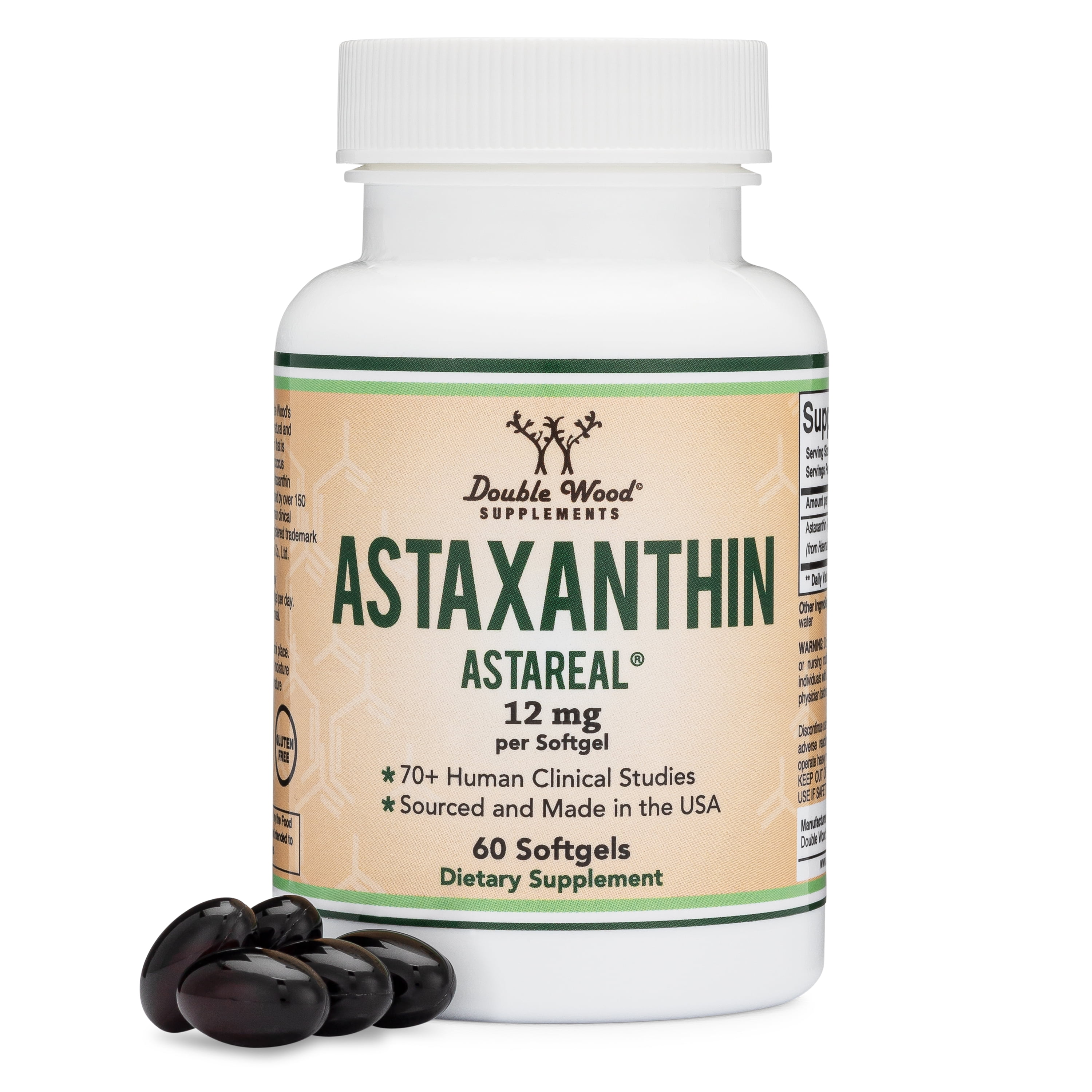 Astaxanthin 12mg Max Strength (AstaReal Natural Patented Astaxanthin with 70+ Human Clinical