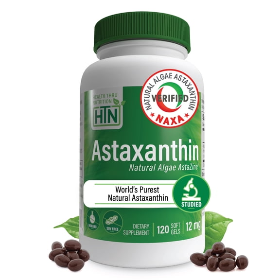 Astaxanthin 12mg (Non-GMO) 120 Softgels - Organically Grown as AstaZine® by Health Thru Nutrition