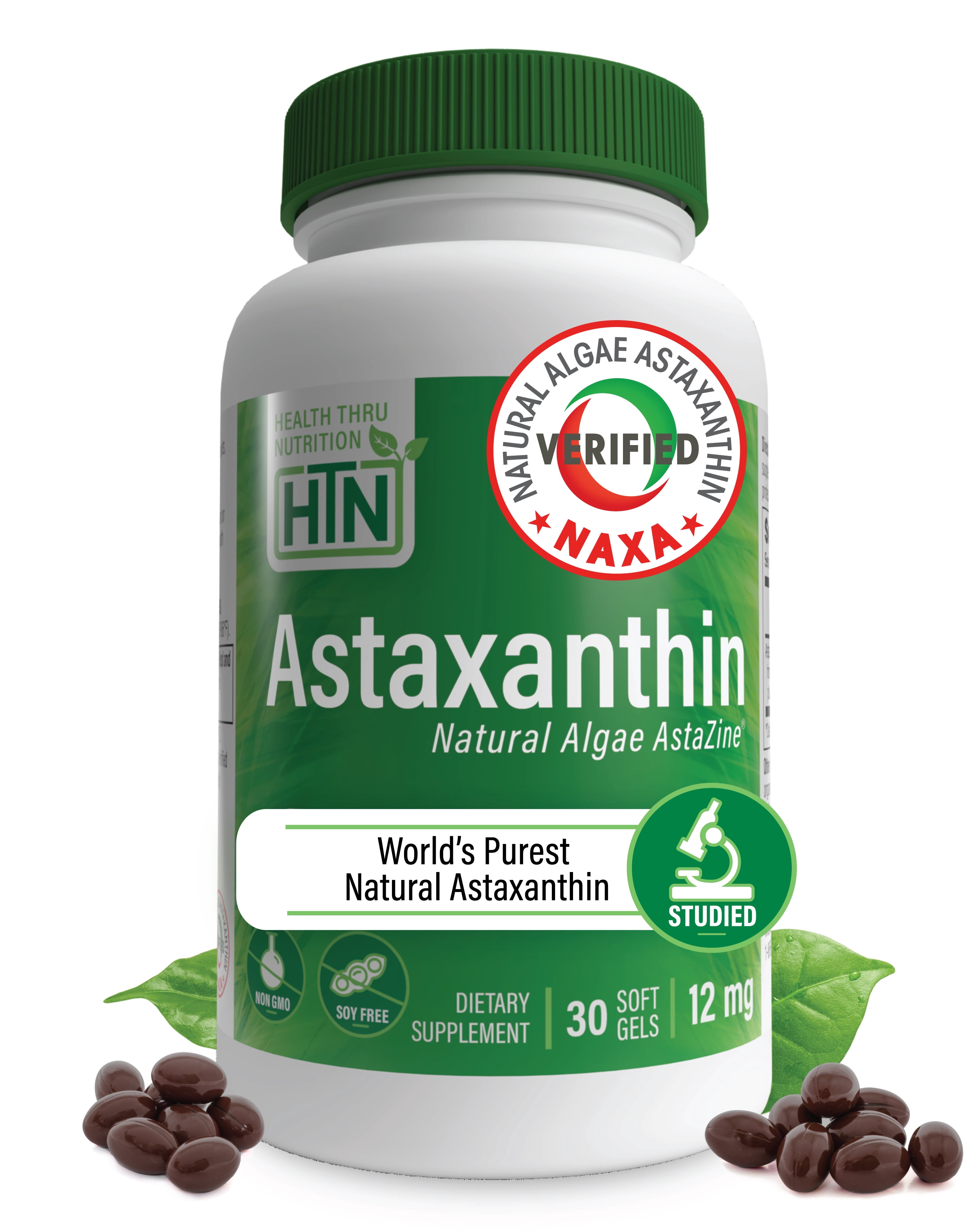 Astaxanthin 12mg (Non-GMO) 30 Softgels - Organically Grown as AstaZine® by Health Thru Nutrition