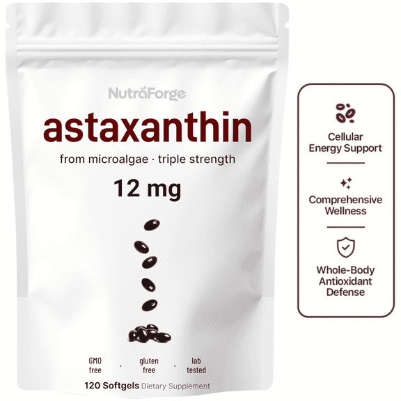 Astaxanthin 12mg Supplement 120 Softgels High Potency Antioxidant from Microalgae Supports Skin Glow, Eye Health, Joint Recovery, Heart & Immune Support Non-GMO, Gluten Free