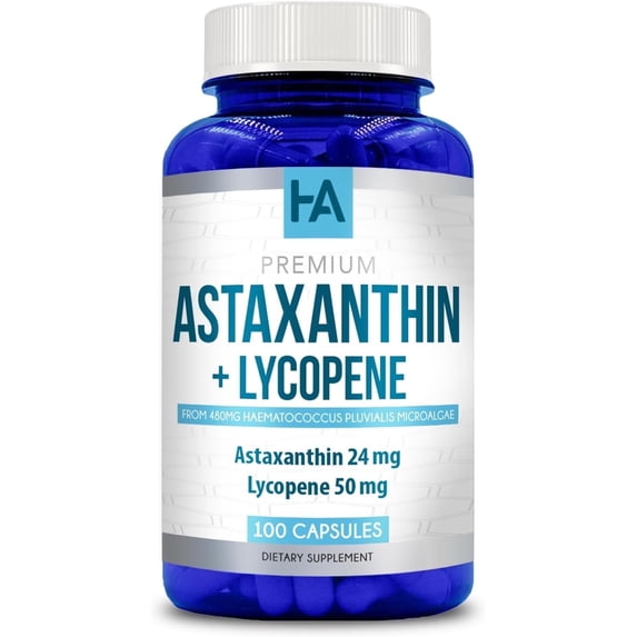 Healing Awakening Astaxanthin 24mg & Lycopene 50mg Capsules, Antioxidant Support, 100 Count