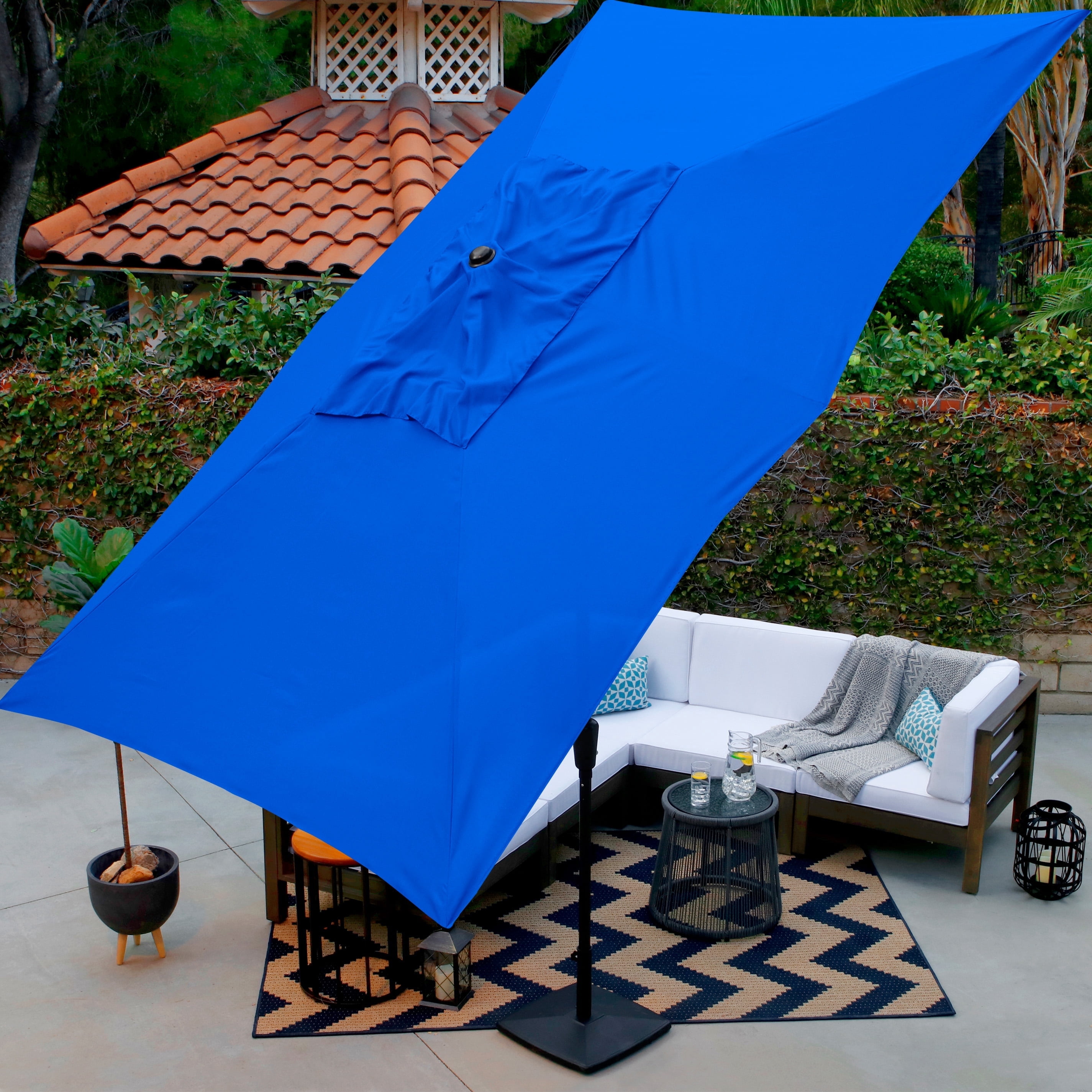Astella 101" Pacific Blue Solid Print Rectangle Market Patio Umbrella ...