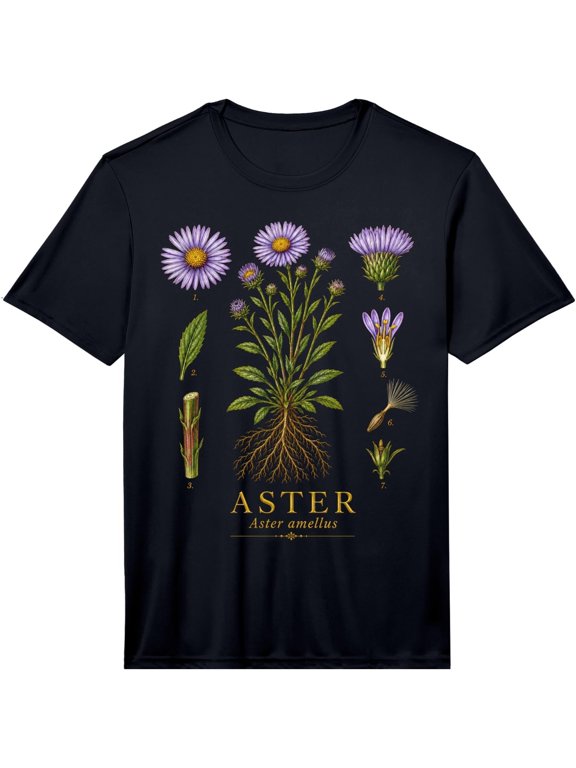 Aster Aster amellus Vintage Botanical Flower Anatomy Study Performance T-Shirt
