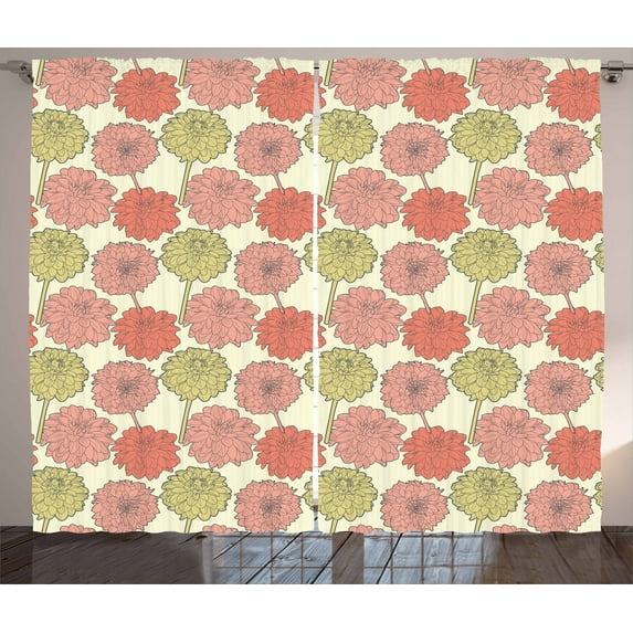 Ambesonne Aster Curtains 2 Panel Set, Pastel Growth Nostalgic, 108" x 84", Vermilion Yellow