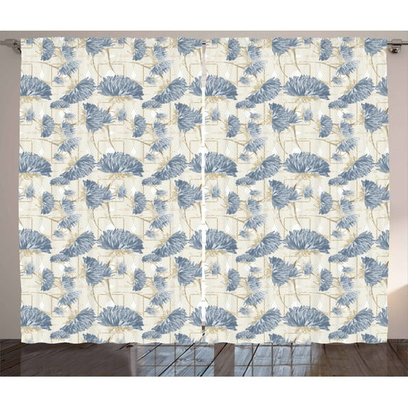 Aster Curtains 2 Panels Set, Soft Toned Floral Leaves Feminine Vintage Shabby Blossoms Botanical Ornamental, Window Drapes for Living Room Bedroom, 108W X 84L Inches, Slate Blue Beige, by Ambesonne