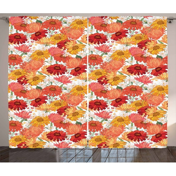 Ambesonne Aster Curtains 2 Panel Set, Spring Revival Blooms, 108" x 84", Multicolor