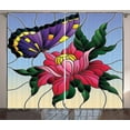 thumbnail image 1 of Aster Curtains 2 Panels Set, Stained Glass Pattern with Butterfly and a Flower Mosaic Garden Art Illustration, Window Drapes for Living Room Bedroom, 108W X 63L Inches, Multicolor, by Ambesonne, 1 of 3