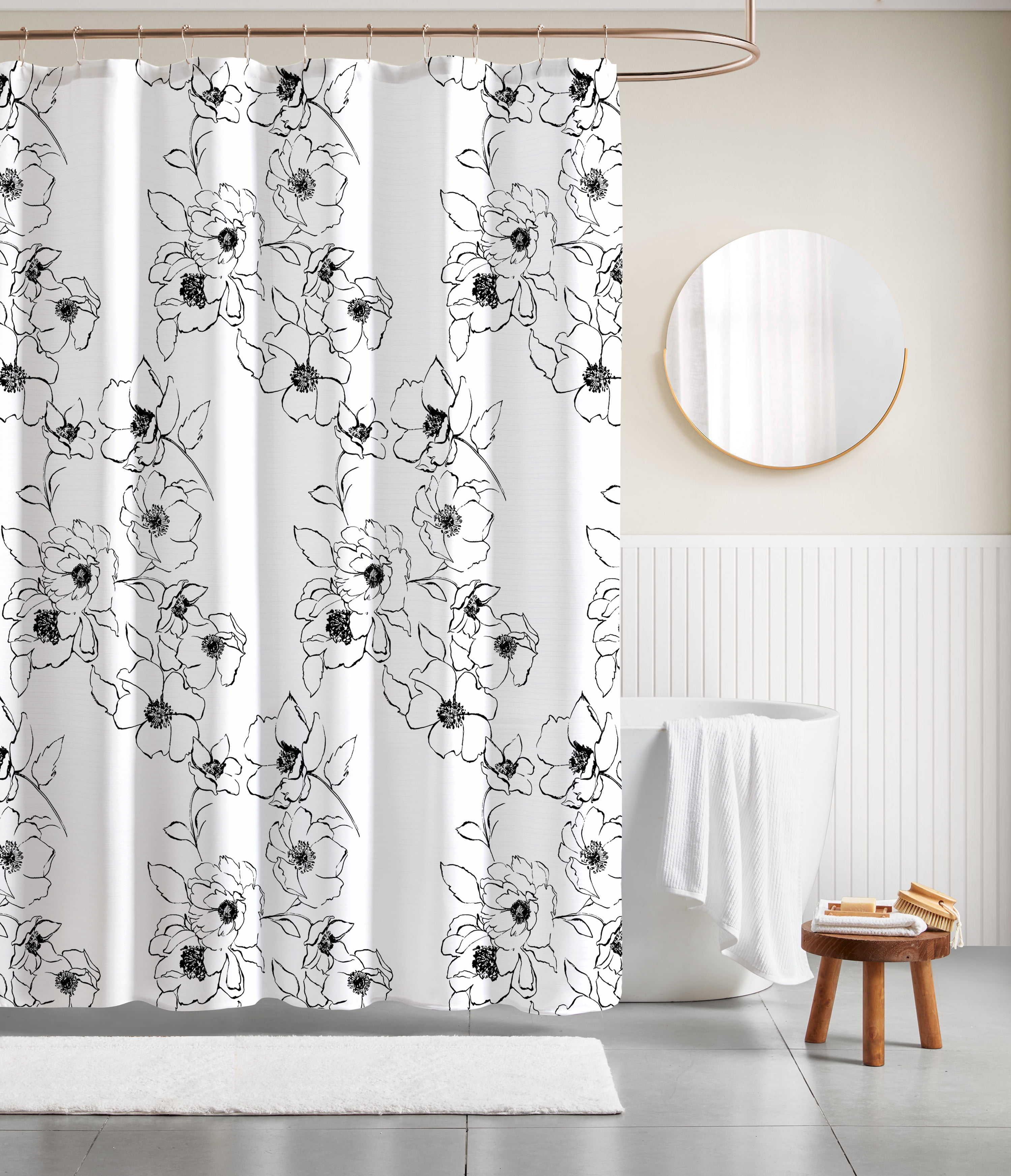 Aster Floral Black Anthracite Polyester Canvas Shower Curtain - Walmart.com