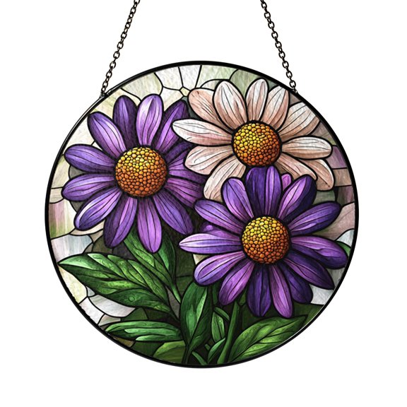 Aster Floral Stained Glass Sun Catcher Ornament, Window Hanging Botanical Decor, Thoughtful Gift
