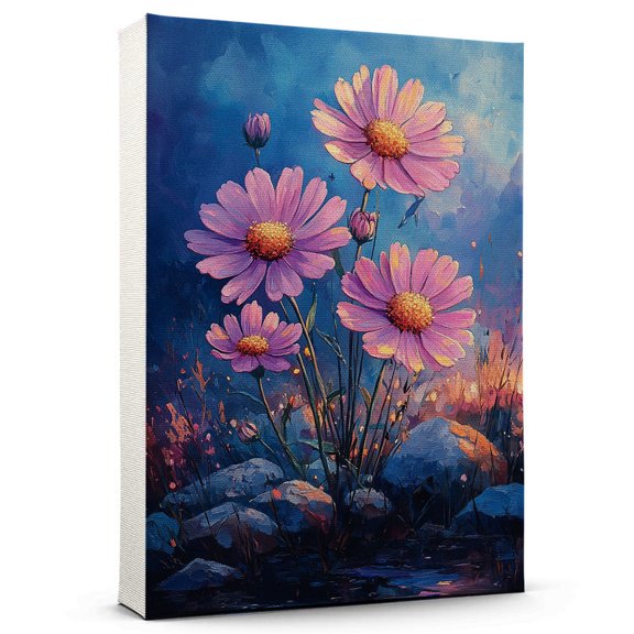 Aster Flower Canvas Wall Art 8x12 inches - Muted Elegant Rustic Aster Flower Watercolor Canvas Art for Bedroom