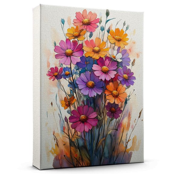Aster Flower Canvas Wall Art 8x12 inches - Soft Antique Rustic Botanical Aster Flower Watercolor Wall Art
