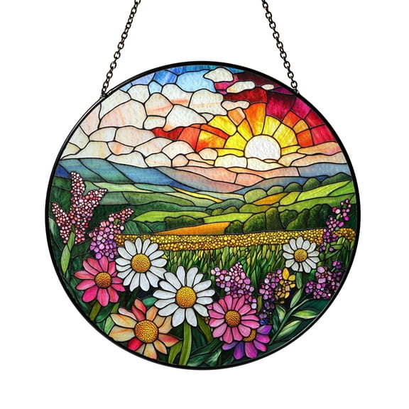 Aster Flower Field Stained Glass Suncatcher – Floral Decorative Window Hanging