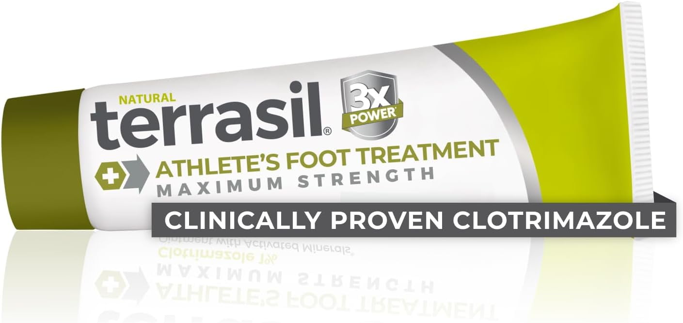Terrasil Athletes Foot Cream with Clinically Proven 1% Clotrimazole, Extra Strength Antifungal Ointment for Treatment of Itchy Feet & Peeling Skin, for Men and Women (1oz)