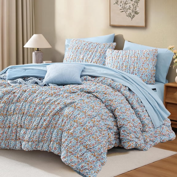 Aster Marigold Full 7-Piece Floral Puff Bedding Set For All Seasons