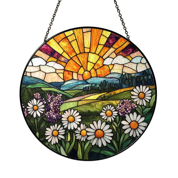 Aster Meadow Glass Suncatcher Window Ornament, Delicate Floral Field Design, Calm Home Decor
