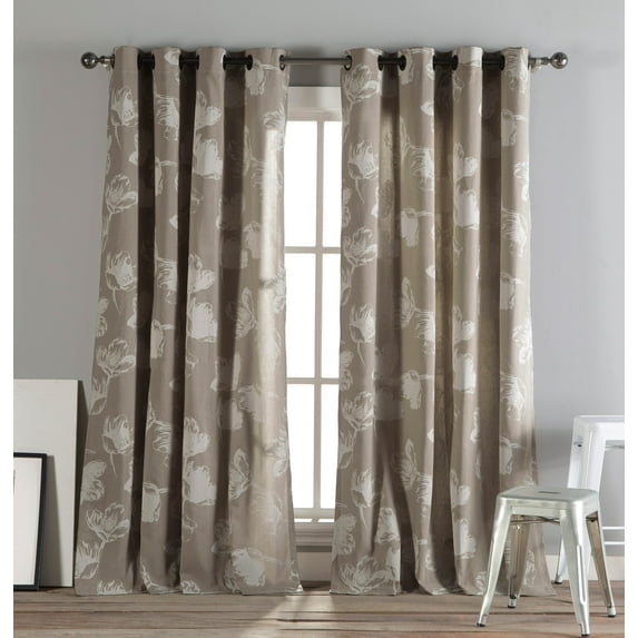 Aster Polycotton Fabric Grommet Pair Panel 54 in. W x 84 in. L in Taupe (2 Pieces)
