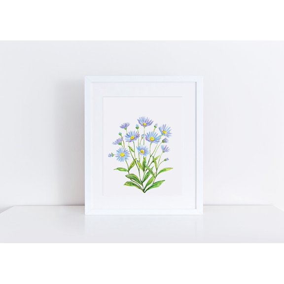Aster Print, September Birth Flower Botanical Wall Art, Unframed Paper Poster 8x10in