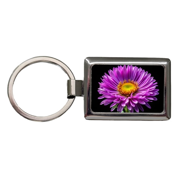 Aster Purple Flower Photo Metal Rectangle Keychain