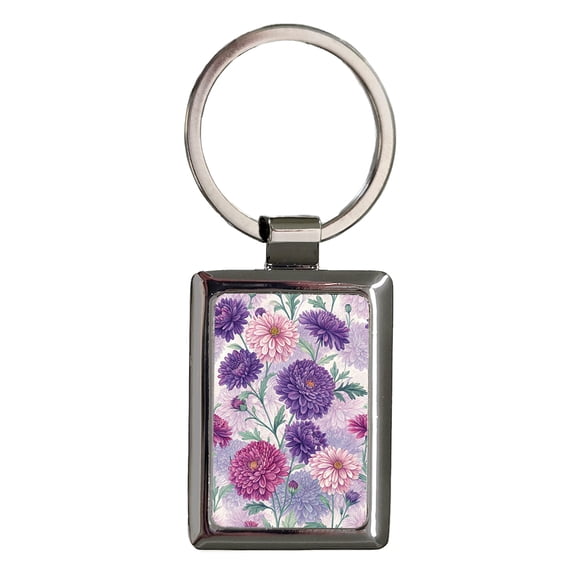 Aster Purple Flowers Metal Rectangle Keychain