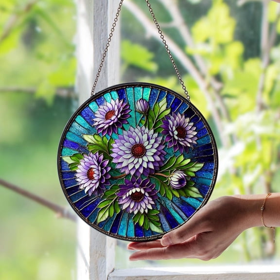 Aster September Birth Month Suncatcher, Vibrant Floral Art, 3.5 in