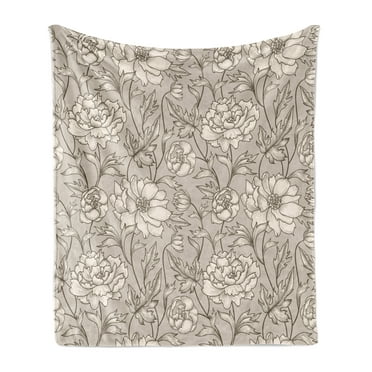 Aster Soft Flannel Fleece Throw Blanket, Earth Tones Flower Petals Autumn Classic Flourishing Mother Nature Design, Cozy Plush for Indoor and Outdoor Use, 50" x 60", Warm Taupe Eggshell, by Ambesonne