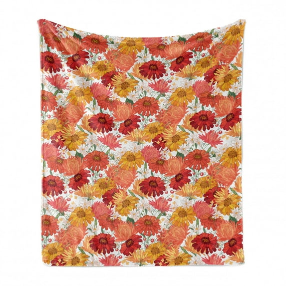 Aster Soft Flannel Fleece Throw Blanket, Spring Revival Flourishing Vibrant Blooms Romantic Seasonal Bouquets Herbs Motif, Cozy Plush for Indoor and Outdoor Use, 50" x 70", Multicolor, by Ambesonne