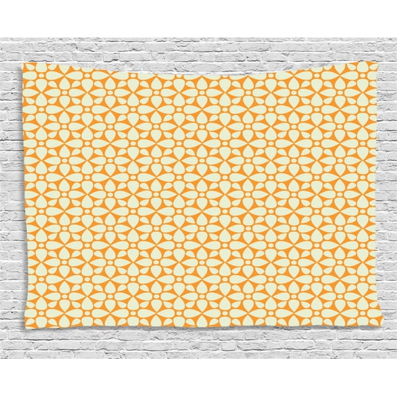 Aster Tapestry, Abstract Floral Pattern with Geometric Retro Circular Figures Vintage Pattern, Wall Hanging for Bedroom Living Room Dorm Decor, 60W X 40L Inches, Cream Marigold, by Ambesonne