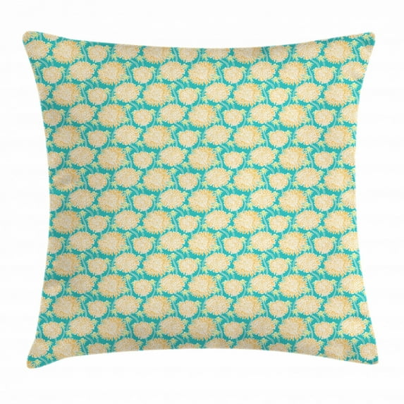 Aster Throw Pillow Cushion Cover, Vintage Floral Theme with Botanical Exotic Blossom Shabby Bouquet Pattern, Decorative Square Accent Pillow Case, 16 X 16 Inches, Teal Orange Pale Green, by Ambesonne