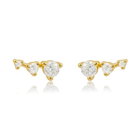 Aster Triple CZ Gold Stud Earrings