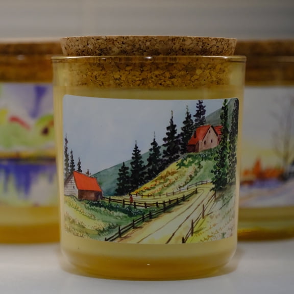 Aster for Lotus Soy Wax Candle in Amber Jar - Rustic Teakwood Moss