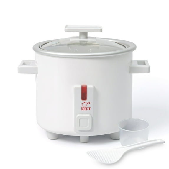AsterOutdoor 1.5 Quart Mini Rice Cooker with Steamer, Non-Stick Pot & Dishwasher Safe Glass Lid, Compact for Dorm, Office, Small Kitchens (White)