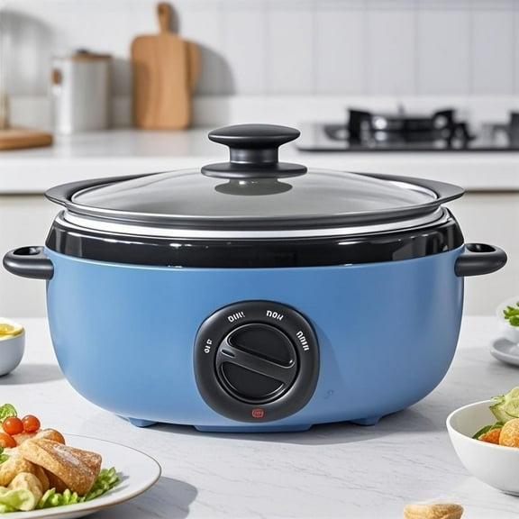AsterOutdoor 6.5 Quart Slow Cooker with Glass Lid & Adjustable Temperature Control, Programmable Food Warmer for Family Meals - Blue