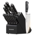 thumbnail image 1 of Astercook 14-Piece Kitchen Knife Set with Block and Built-In Sharpener, Forged High-Carbon Stainless Steel Knives, Full-Tang Triple-Rivet Handles, Midnight Black, 1 of 9