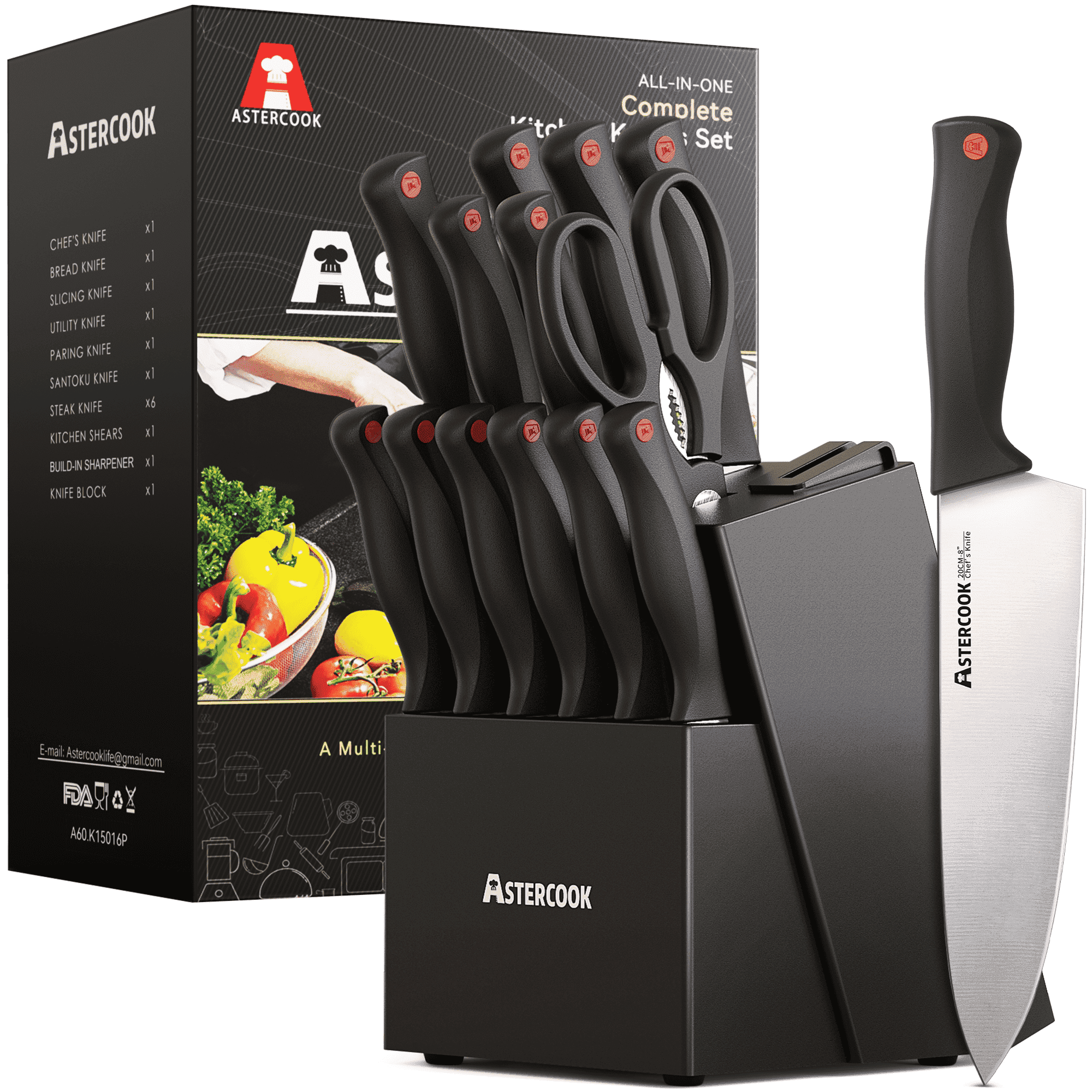 Astercook Knife set, 14-Piece Kitchen Knife Set wi