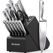 Astercook 16-Piece Kitchen Knife Set with Dual Built-in Sharpener, Full Tang Design Knives Set with Ergonomic Steel Handles, Razor Sharp & Rust-Resistant Knife 