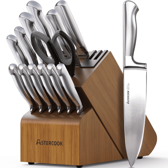 Set Razor Walmart Astercook 16-Piece Kitchen Knife Set with Wooden Block and Dual Built ...