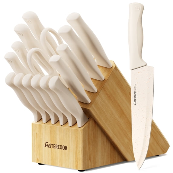 Astercook Knife Set, 17 Pieces Kitchen Knife Sets with Anti-Rust Coating & Built-in Sharpener, High Carbon German Stainless Steel Knives Block Sets, Dishwasher Safe, Perfect Holiday Gifts for Kitchen