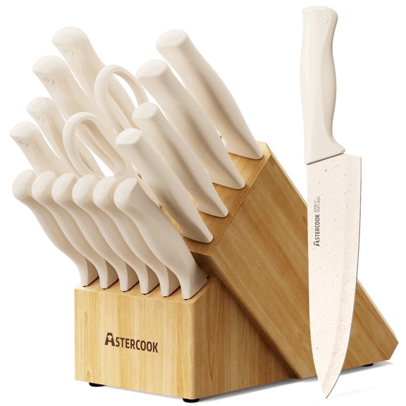 Astercook Knife Set, 17 Pieces Kitchen Knife Sets with Anti-Rust Coating & Built-in Sharpener, High Carbon German Stainless Steel Knives Block Sets, Dishwasher Safe, Perfect Holiday Gifts for Kitchen