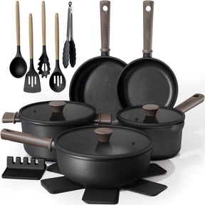 Astercook 18-Piece Pots and Pans Set, Black Titanium Induction Nonstick Cookware Set, Oven Safe to 480°F, Induction Compatible & Dishwasher Safe, Kitchen Cooking Set for RV Trips, Camping and Picnic
