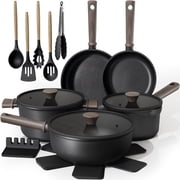 Astercook 18-Piece Pots and Pans Set, Black Titanium Induction Nonstick Cookware Set, Oven Safe to 480 F, Induction Compatible & Dishwasher Safe, Kitchen Cooking Set for RV Trips, Camping and Picnic