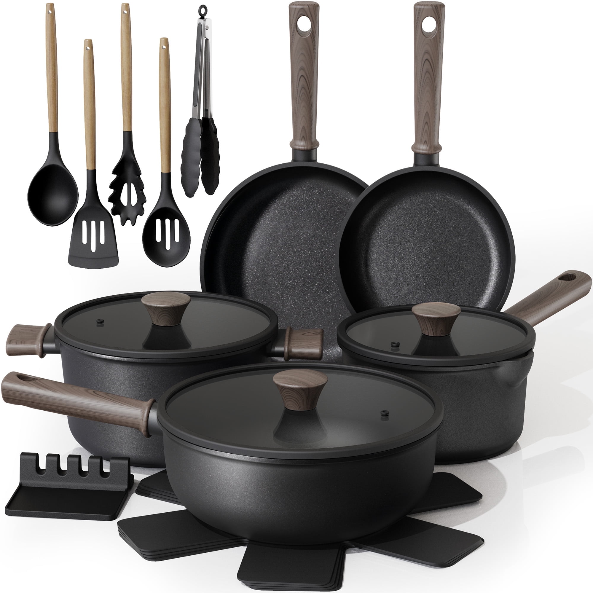 Walmart Black Friday Deals 2025 Astercook 18-Piece Pots and Pans Set, Black Titanium Induction Nonstick Cookware Set, Oven Safe to 480°F, Induction Compatible & Dishwasher Safe, Kitchen Cooking Set for RV Trips, Camping and Picnic