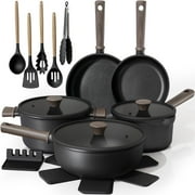 Astercook 18-Piece Pots and Pans Set, Black Titanium Induction Nonstick Cookware Set, Oven Safe to 480 F, Induction Compatible & Dishwasher Safe, Kitchen Cooking Set for RV Trips, Camping and Picnic