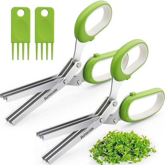 Astercook Herb Scissors-2-Pack Kitchen Shears with 3 Sharp Blades,Stainless Steel Kitchen Scissors,Rust-Proof for Fast Cutting Herbs, Parsley, Cilantro, Green Onions-Ergonomic Handle, Easy to Clean