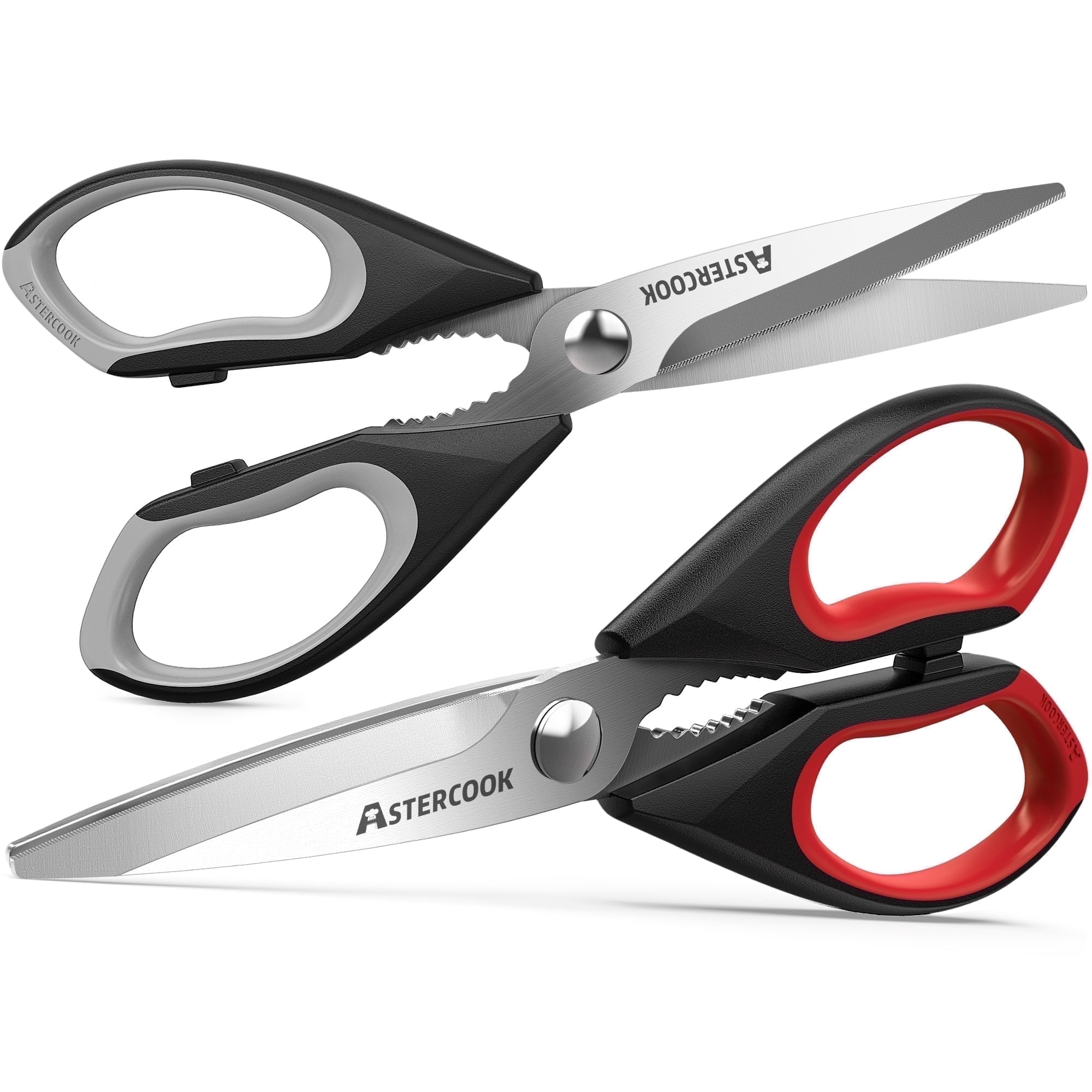Astercook 2 Pcs Kitchen Scissors, Heavy Duty  Shears with Serrated Blade, Ergonomic Handle Food Scissor for Poultry, Herbs, Vegetables Dishwasher Safe