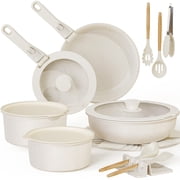 Astercook 20-Piece Pots and Pans Set, Ceramic Nonstick Cookware Set with Detachable Handles, Stackable Induction Cooking Set for Kitchen, RV and Camping, Dishwasher & Oven Safe, Cream White