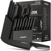 Astercook 20 Pieces Knife Set, Kitchen Knives Set with Built-in Sharpener, Healthy Anti-Rust Coating & German Stainless Steel Knife Block Sets, Dishwasher Safe Black