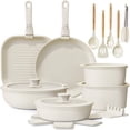 thumbnail image 1 of Astercook 22 Piece Pots and Pans Set Non Stick, Cookware Set with Detachable Handles, Oven Safe, Induction Ready, Stackable RV Kitchen Cooking Set, Cream White, 1 of 10