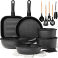 thumbnail image 1 of Astercook 22 Piece Pots and Pans Set Non Stick, Cookware Set with Detachable Handles, Induction Compatible & Oven Safe, Stackable Space-Saving Kitchen Cooking Set for RV, Camping & Home, Black, 1 of 9