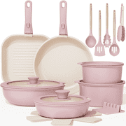 Astercook 22 Piece Pots and Pans Set Non Stick, Cookware Set with Detachable Handles, Induction Compatible & Oven Safe, Stackable Space-Saving Kitchen Cooking Set for RV, Camping & Home, Pink